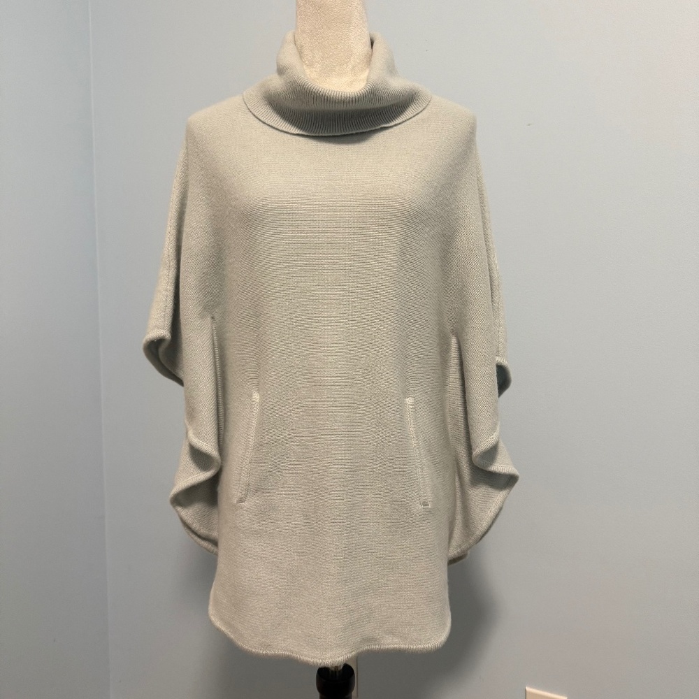 PURE AMICI 100% CASHMERE TURTLENECK KANGAROO POCKET PONCHO SWEATER SIZE S